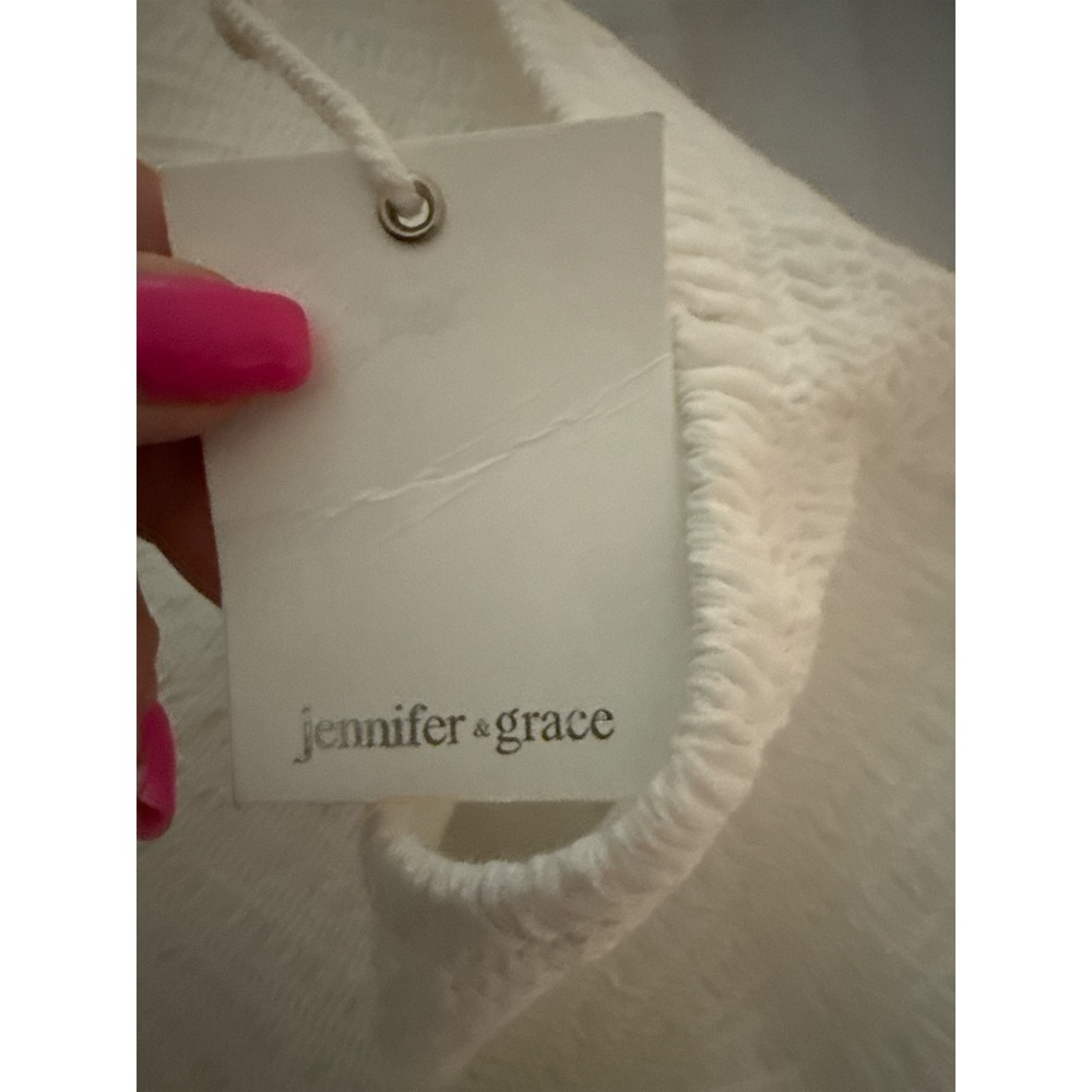 Jennifer & Grace White Eyelet Cotton Smocked Tiered Mini Skirt Large NEW - Picture 3 of 5
